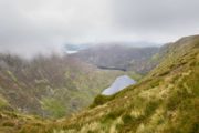 Mangerton walk with Wild Atlantic Walking Tours, view of the Horses Glen with Lough Erhogh, lough Manage and Lough Gabragh, Killarney County Kerry